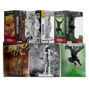 Rocket Raccoon (Rocket Raccoon: A Chasing Tale #1)/Deadpool (The New Mutants #98) Line-Art Gold Label/Black Panther (Black Panther Annual: Variant) Scale Collectible Figures w/Scenes